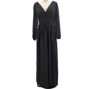 FORMAL SZ 10 M black long sleeve vneck party gala bridesmaid maxi dress B105
